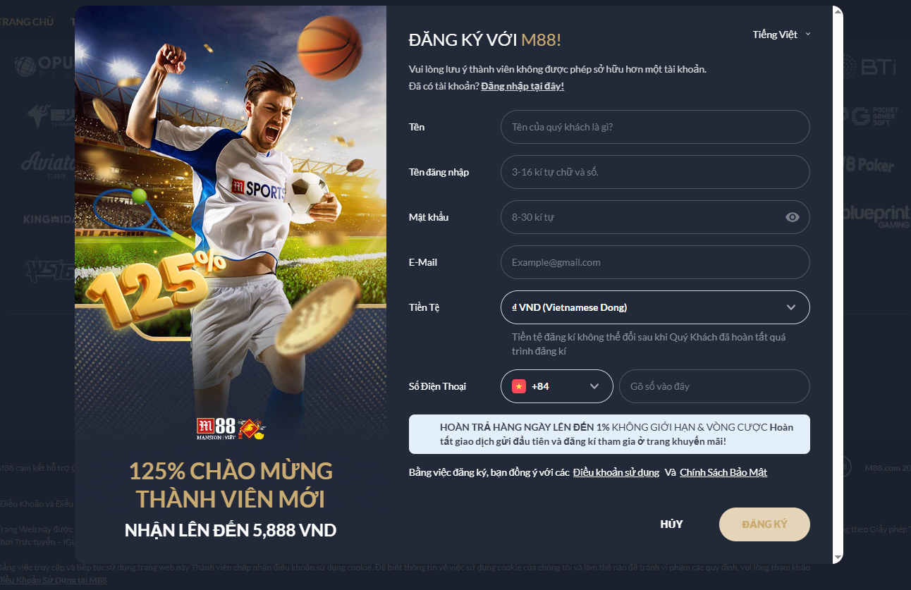 Hướng dẫn đăng ký M88