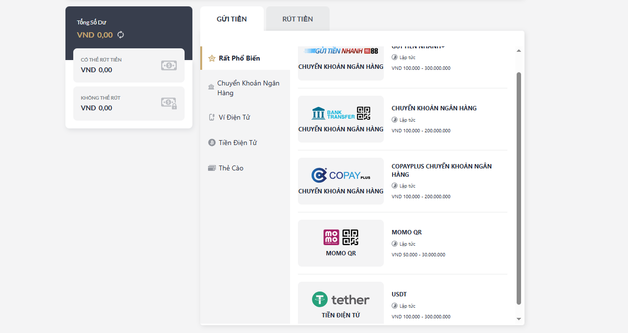 Hướng dẫn nạp tiền M88